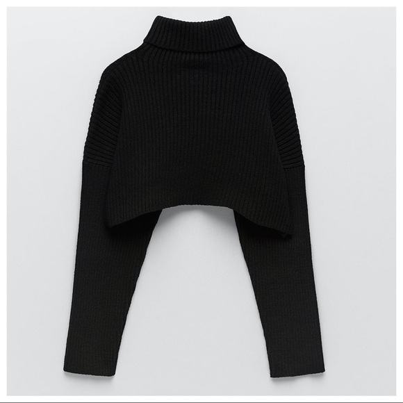 NWOT Zara Black Cropped Ribbed Sweater with High Collar. Size S. - Picture 7 of 10